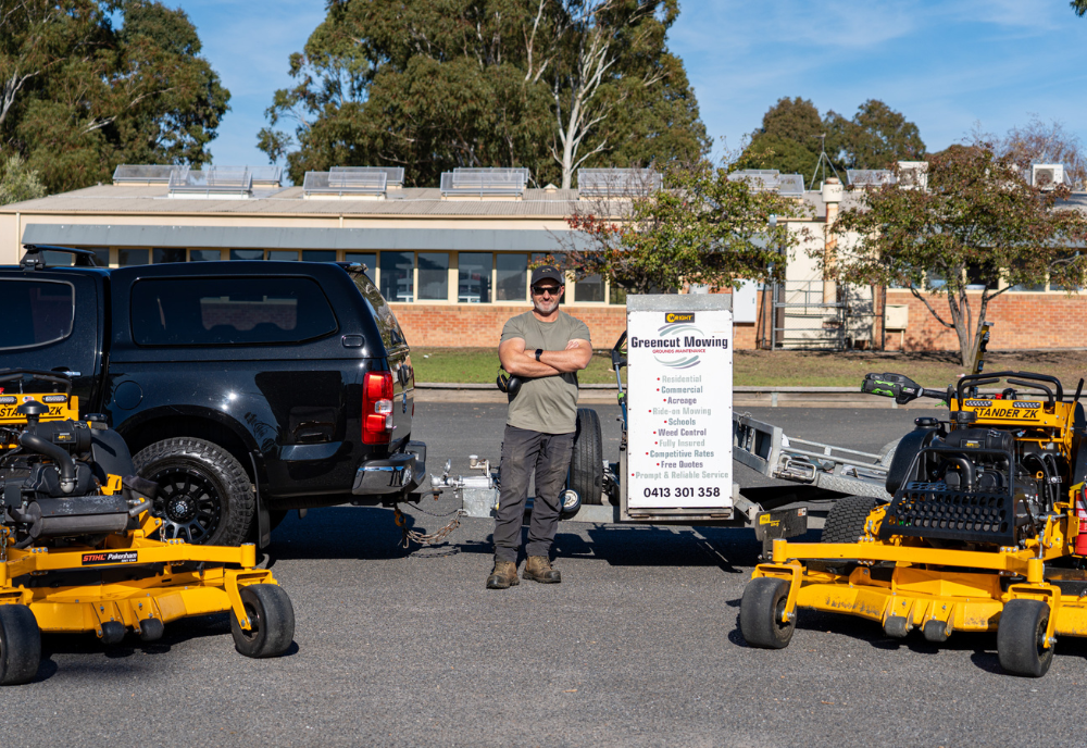 Sustainable commercial and residential mowing using quiet battery-powered equipment by Greencut Mowing